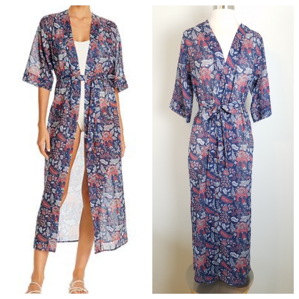 Verde Limon Blue Floral Caftan Swim Coverup